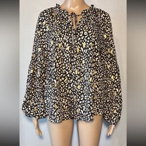 Blu Pepper Women's Blouse Size L Speckle Pullover Ruffle Balloon Sleeve Tunic